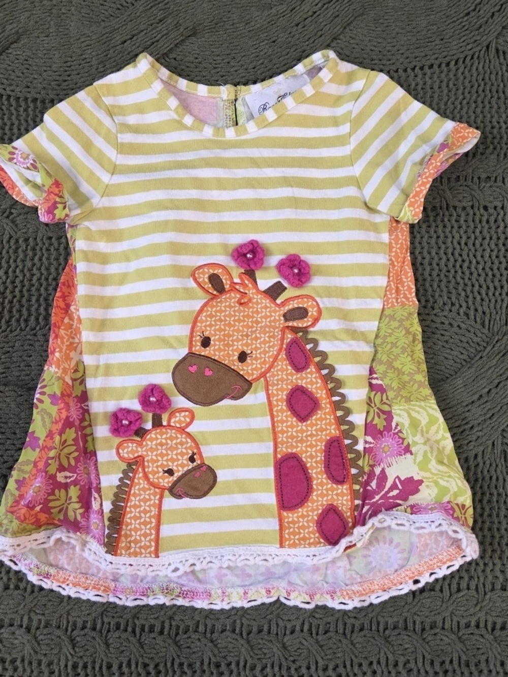 Rare Editions Colorful Giraffes Dress Green Orange Whimsical Kids